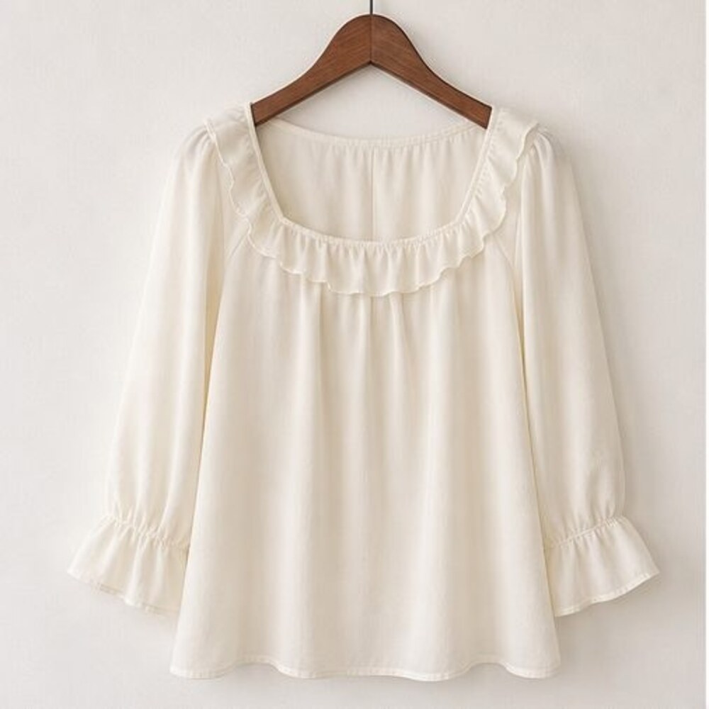 Cream V Neck Top